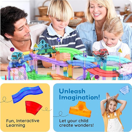 PicassoTiles 12pcs Race Track Add-On Magnetic Railway 5Styles Building Block Set Magnet Tiles Construction Toy STEM Learning Early Education Toys Blocks Child Brain Development for Kids Age 3+ PTR12