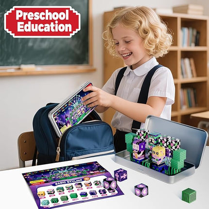 Music Animals Theme Magnetic Building Blocks Travel Toys Set with Portable Metal Tin for Kids Boys & Girls Ages 3+, 35PCS STEM Learning Magnetic Cubes for Toddlers 3-5,Birthday Gifts, Classroom Prizes