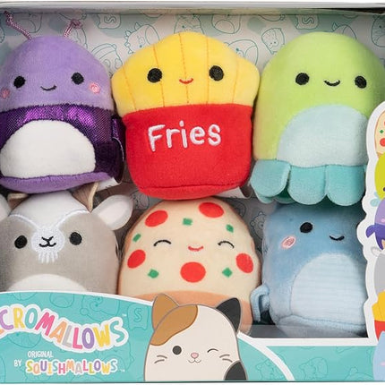 Squishmallows Original Micromallows 6-Pack – Axel Beetle, Lune Loch Ness Monster, Floyd French Fries, Orphie Octopus, Pep Pizza, Walker Goat