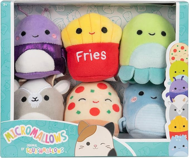 Squishmallows Original Micromallows 6-Pack – Axel Beetle, Lune Loch Ness Monster, Floyd French Fries, Orphie Octopus, Pep Pizza, Walker Goat