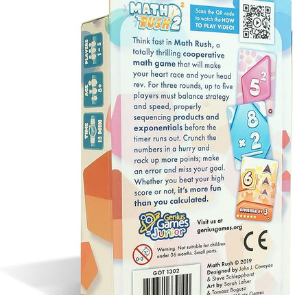 Genius Games Math Rush 2: Multiplication & Exponents - A Cooperative Time-Based Educational Math Flash Card Game for Kids, Students, and Families | STEM Game to Master Mental Math Skills
