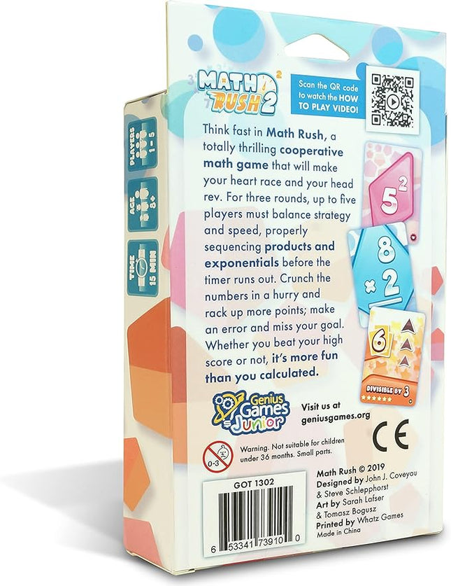 Genius Games Math Rush 2: Multiplication & Exponents - A Cooperative Time-Based Educational Math Flash Card Game for Kids, Students, and Families | STEM Game to Master Mental Math Skills