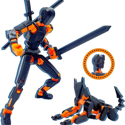 (Assembly Completed) T13 Action Figure Set, 3D Printed Toys Robo 13 Action Figures,Dummy 13 Titan 13 Action Figure (Black + Orange)