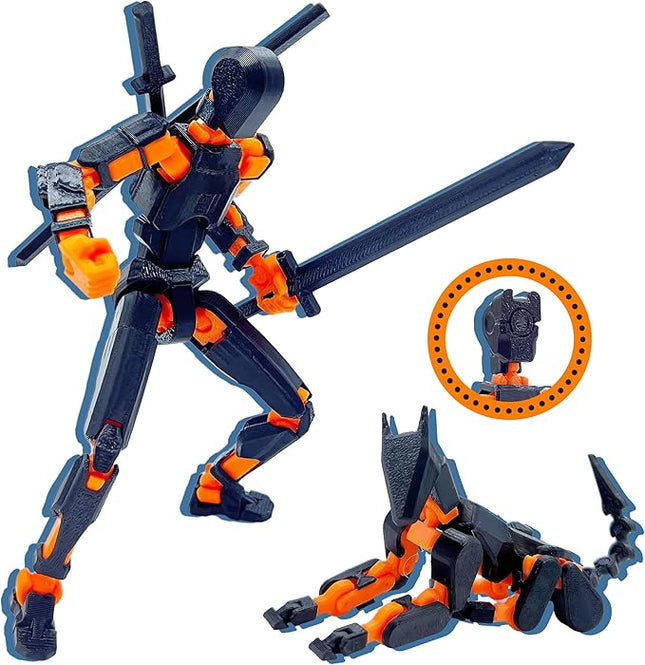 (Assembly Completed) T13 Action Figure Set, 3D Printed Toys Robo 13 Action Figures,Dummy 13 Titan 13 Action Figure (Black + Orange)