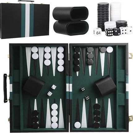 Froggod 15 inch Backgammon Sets for Adults - Classic Board Game for Adults - Portable Travel Backgammon Set for 2 Players - Perfect Adult Board Games for Gifts & Family Fun(Black)