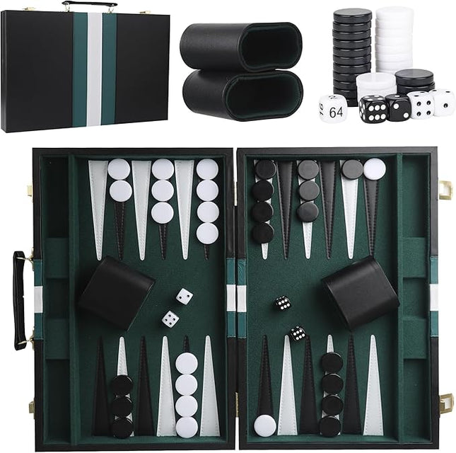 Froggod 15 inch Backgammon Sets for Adults - Classic Board Game for Adults - Portable Travel Backgammon Set for 2 Players - Perfect Adult Board Games for Gifts & Family Fun(Black)