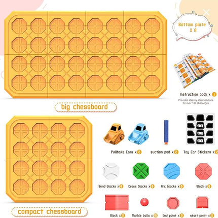 STEM Logic Road Builder Toys: Board Games Toys for 5 Year Old Kids Montessori Brain Teaser Puzzles Educational Learning Activities Toy for Kid Ages 3 4 6-8 12 Boys Girls Gifts (Orange, 62PCS)