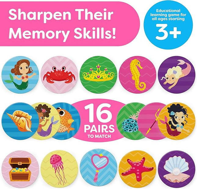 Mermaid Toys for Girls 4-6 Matching Game - Memory Game for Kids - Girls Toys 4-5 - Mermaid Gifts - 4 Year Old Girl Birthday Gifts - Kids Games Preschool Educational Toys