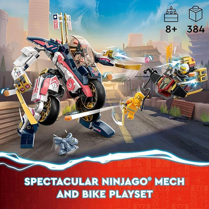 LEGO NINJAGO Sora’s Transforming Mech Bike Racer Building Toys for Kids, Featuring a Mech Ninja Bike Racer, a Baby Dragon and 3 Minifigures, Gift for Kids Aged 8+, 71792