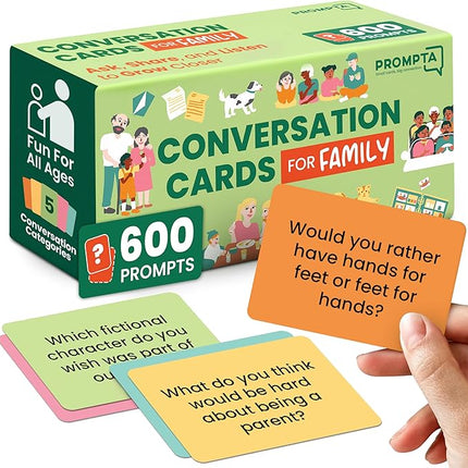 600 Conversation Cards for Families – Fun Family Game for Kids and Adults During Game Night, Family Dinner, or Road Trips – Five Get to Know You Question Categories on 2.5" x 1.75" Cards