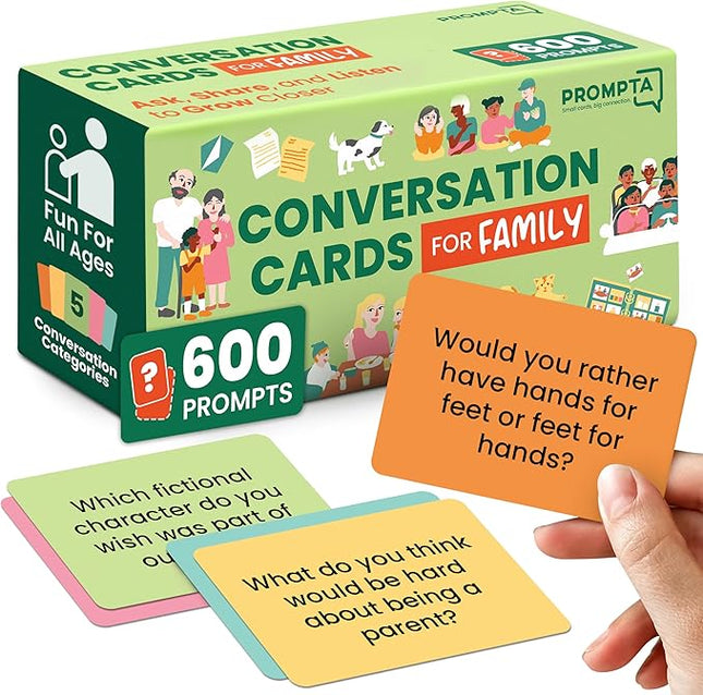 600 Conversation Cards for Families – Fun Family Game for Kids and Adults During Game Night, Family Dinner, or Road Trips – Five Get to Know You Question Categories on 2.5" x 1.75" Cards