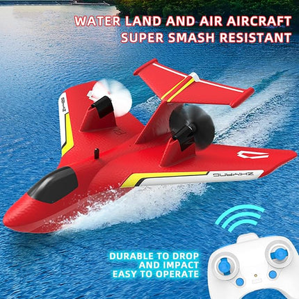 Remote Control Wireless Airplane Toy, Gravity Gliders Airplane With Lights, Rc Plane For Water Land & Air, Rc Float Plane, 2.4G 2 Channels Rc Remote Control Fighter Model Toy For Adults Kids (Red)