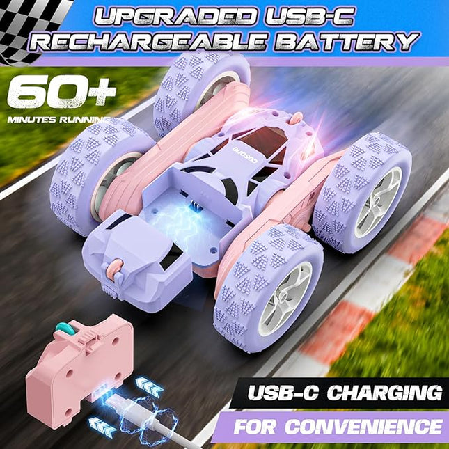 RC Stunt Car Remote Control Cars with Lights Double-Sided Driving Indoor Outdoor Toys Gifts Presents for 6 7 8 9 10 11 12 Year Old Kids Boys Girls