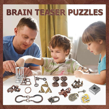15 Pcs Brain Teaser Metal Wire Puzzles, Mind IQ Test Unlock Toy, Interlock Challenge Puzzle Game Educational Toy Gift for Boys Girls Teens Adults, #A