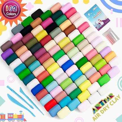 Air Drying Clay Kids 102 Colors, Modeling Magic Clay Kit with Sculpting Tools,Soft and Non-Sticky,Classroom Activities & Art and Crafts Creative Play Gifts for Boys & Girls Age 3-12