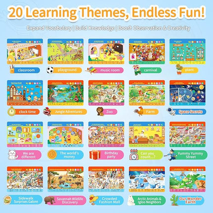 Interactive Search and Find Activity Books for Kids Ages 3-5, Toddler Travel Games Toys for Car Airplane, Road Trip Activities for Kids 4-8, Educational Preschool Learning Toys Gift with a Talking Pen