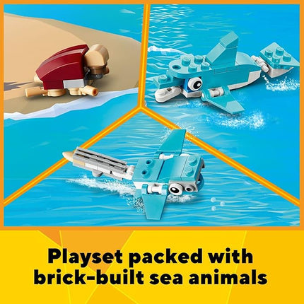 LEGO Creator 3 in 1 Surfer Beach House with 2 Minifigures and Dolphin Figure, Transforms from Surf Shack to Lighthouse to Pool House, Great Building Toy Set for Kids, Girls, and Boys Ages 8+, 31118