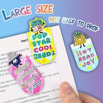 Diamond Painting Bookmark Shape Rhinestone Crystal Valentines Day DIY Diamond Drawing Bookmark by Number Embroidery Painting for Arts Crafts Gift (Fruits Snacks 8)