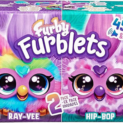 Furby Furblets 2-Pack, Mini Friends Ray-Vee & Hip-Bop, 45+ Sounds Each, Music & Furbish Phrases, Electronic Plush Toys, Rainbow & Pink/Purple, Ages 6+ (Amazon Exclusive)