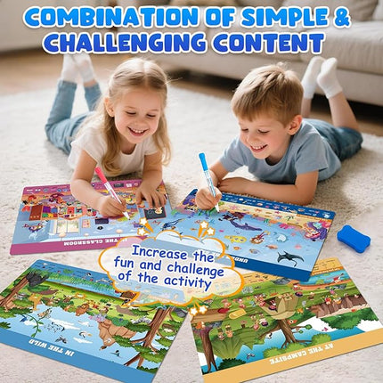 Search Find Activity Books for Kids 3-5 Preschool Learning Activities Reusable Busy Book with 4 Markers 16 Educational Theme Kids Games 4-8 Road Trip Activities Toddler Travel Car Game Toy Gift