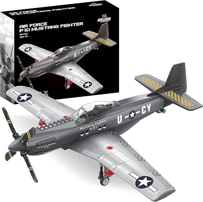 Apostrophe Games WW2 P-51 Mustang Fighter Plane Building Block Set – 258 -Pcs Building Toys Set – Plane Toy for Kids Older Than 10 and Adults – Compatible with All Building Bricks