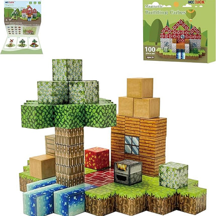 Magnetic Blocks - 100PCS Build Mine Magnet World Set, Educational Magnetic Tiles Building Toys for Boys & Girls, STEM Sensory Toys for Toddlers Kids Age 3+