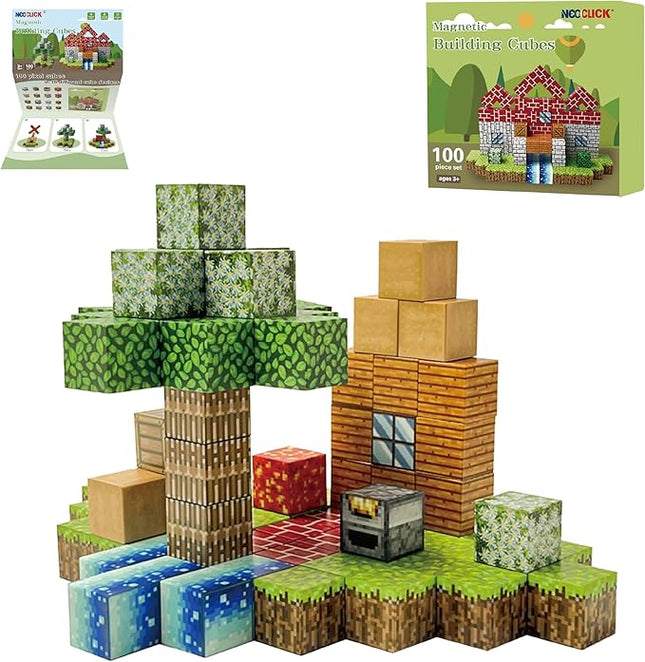 Magnetic Blocks - 100PCS Build Mine Magnet World Set, Educational Magnetic Tiles Building Toys for Boys & Girls, STEM Sensory Toys for Toddlers Kids Age 3+