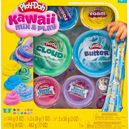 Play-Doh Kawaii Mix & Play Scented Compounds – Cloud, Butter, Foam, Super Stretch, Sensory Dough, Kit, Gifts for Kids, Sensory Toys, Party Favors for Kids 8-12, Playdoh Compound Packs