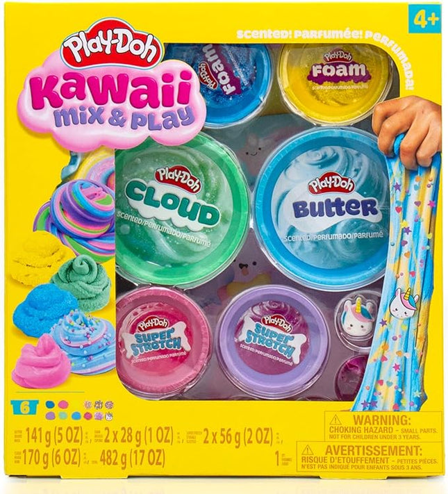 Play-Doh Kawaii Mix & Play Scented Compounds – Cloud, Butter, Foam, Super Stretch, Sensory Dough, Kit, Gifts for Kids, Sensory Toys, Party Favors for Kids 8-12, Playdoh Compound Packs