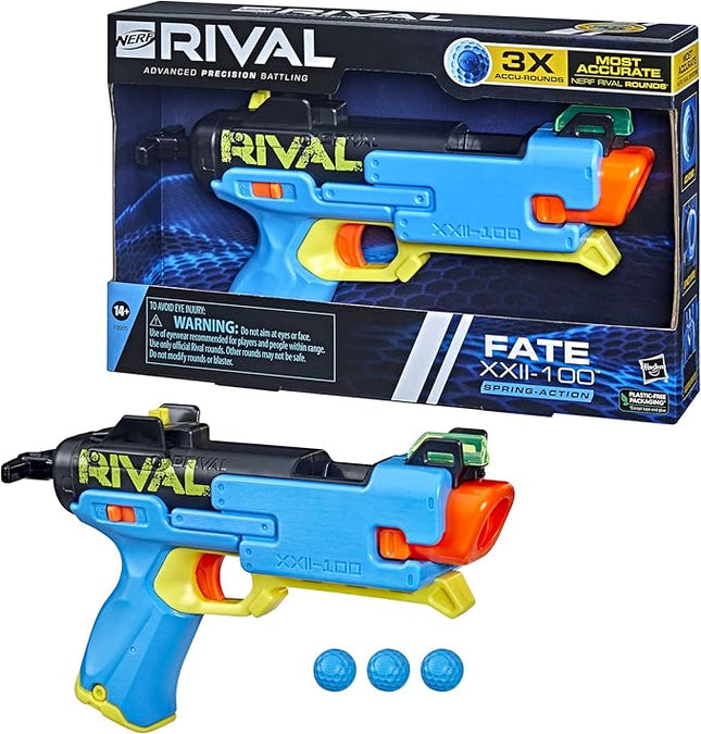 Nerf Rival Fate XXII-100 Blaster, Most Accurate Rival System, Adjustable Rear Sight, Breech Load, Includes 3 Rival Accu-Rounds