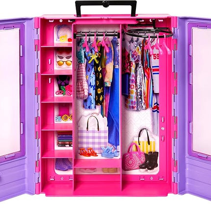 Barbie Fashionistas Ultimate Closet & 6 Hangars, Purple with Fold-Out Rack & Carrying Handle, Portable Storage for Fashion Doll Clothes & Accessories
