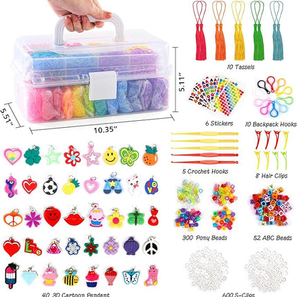 INSCRAFT 17500+ Rubber Loom Bands with 3 Layer Transparent Container, 28 Colors, 600 S-Clips, 352 Beads, 40 Cartoon Pendant, Bracelet Making Refill Kit for Kids
