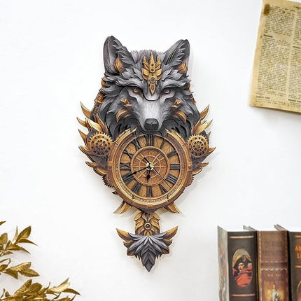 3D Puzzles for Adults Clock-Gray Wolf Design Model Kit-Mechanical DIY Pendulum Clock with Roman Numerals-Desk Home Office Decor Personalized Gift for DIY Lovers