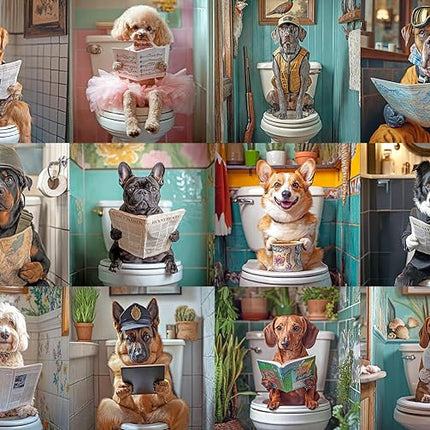 Lucky Puzzles - Dogs in The Loo: A Toilet Tail - 1000 Piece Jigsaw Puzzle for Adults | Funny Dogs Puzzle | Hilarious Dog Bathroom Humor Puzzle