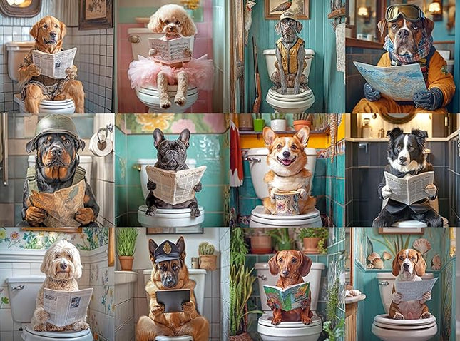 Lucky Puzzles - Dogs in The Loo: A Toilet Tail - 1000 Piece Jigsaw Puzzle for Adults | Funny Dogs Puzzle | Hilarious Dog Bathroom Humor Puzzle