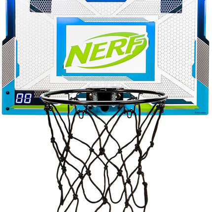 NERF LED Over The Door Mini Basketball Hoop - Light Up Indoor Kids Basketball Hoop - Electronic Slam Dunk Set with Mini Ball - Door + Bedroom Toy for Kids