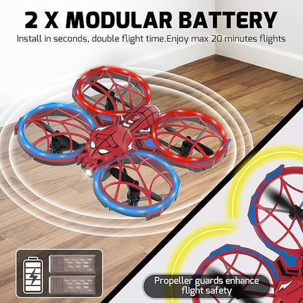 Spider Mini Drone for Kids with 3 Lighting Effects 2 Batteries, RC Helicopter with Altitude Hold, 360° Flips, Headless Mode, 3 Speed, Birthday Gifts Toys for Beginners 8-12 Boys Girls
