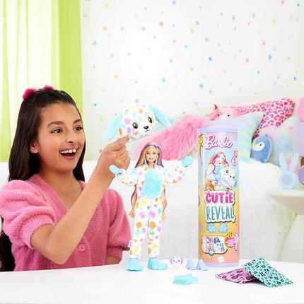 Barbie Cutie Reveal Doll & Accessories, Color Dream Series Set with Rainbow Dalmation Plush Costume & 10 Surprises Including Color Change