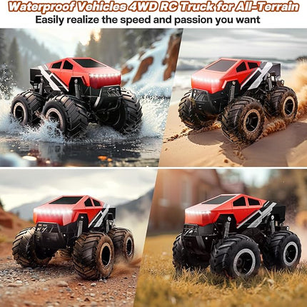 Remote Control Car Off-Road Pick-up Truck - 4WD Amphibious RC Truck Toy RC Cars for All Terrain, 1:16 Scale Hobby Monster Trucks Toys 2.4GHz Vehicles Kids Gifts for Boys/Girls Age 6 7 8 9 10-12+,Red