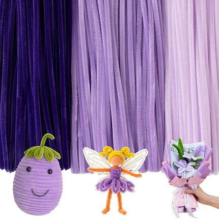 Caydo 300 Pieces Purple Pipe Cleaners, Thick Fluffy Chenille Stems, Pipe Cleaner Crafts for Arts & Crafts, Perfect for Making Animals, Flowers, and Valentine's Day Decorations