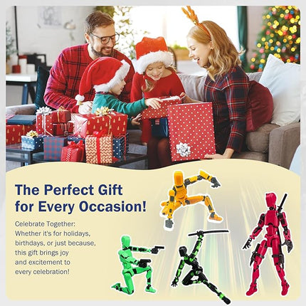 Pre-Assembly 3D Printed 5.54'' Dummy13 Action Figure, Multi-Jointed Tian13, Articulated T13 Desktop Decoration,12 in 1 Accessories, Best Birthday Festival Gift (Black+Green)