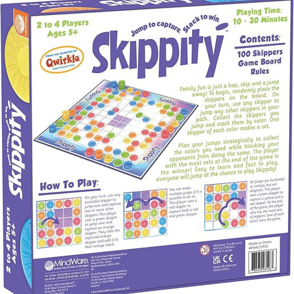 MindWare Skippity – Jump-and-Capture Board Game for 2 to 4 Players – Twist on Checkers – 100pc – Fun for Kids & Adults, Ages 5+
