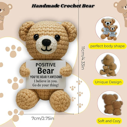 Positive Crochet Animals Positive Bear Wise & Warm - Handmade Emotional Support Crochet Doll Desk Decor Pickle Gifts Emotional Support Plush for Anxiety & Stress Relief