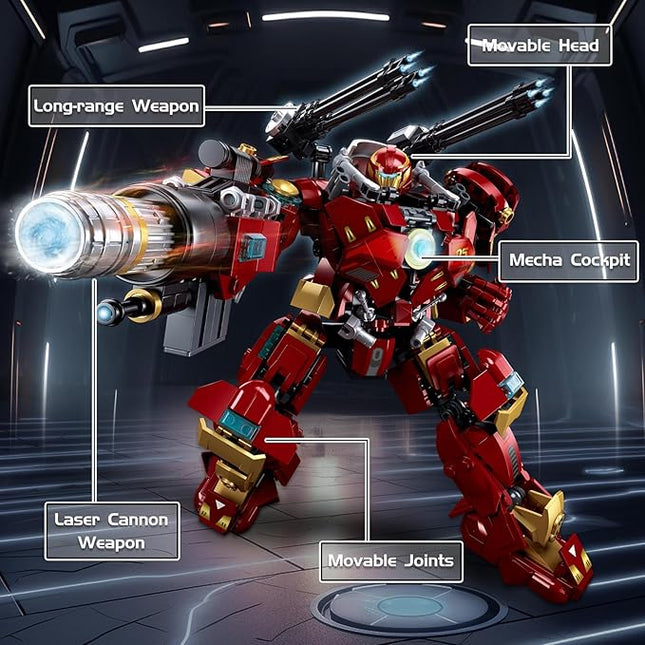 Mech Robot Transforming Building Blocks Set for Adults, Red City Protector Mecha Model Action Figures, Cool Creative Robots STEM Toys Gift for Teens Boys, 588 Pieces