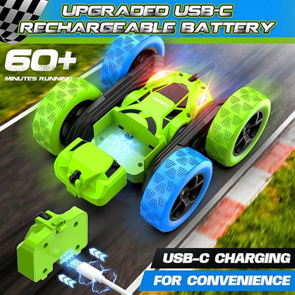 Remote Control Car for Kids Ages 6+, RC Cars Stunt Car Toy 4WD Double Sided 360° Rotating Remote Control with Headlights, Birthday Xmas Gifts for Boys 6 7 8 9 10 11 12