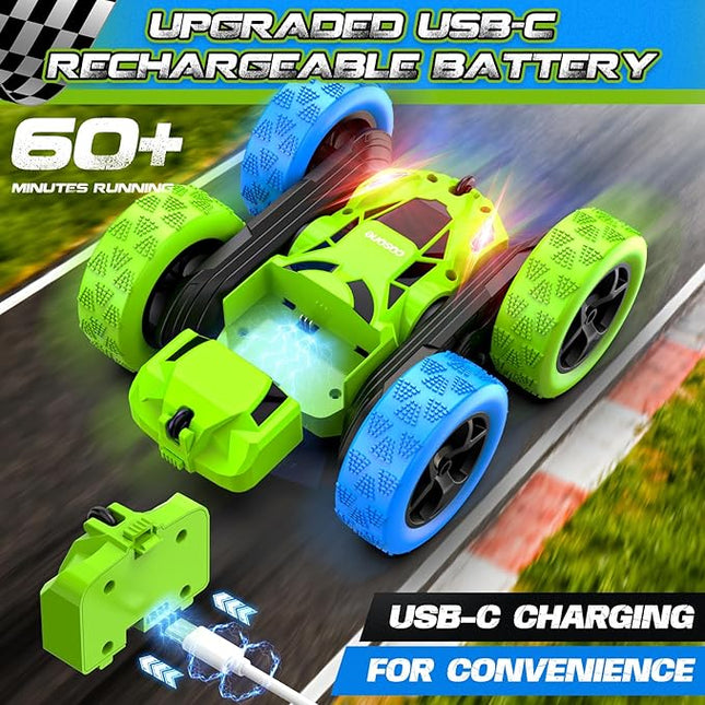 Remote Control Car for Kids Ages 6+, RC Cars Stunt Car Toy 4WD Double Sided 360° Rotating Remote Control with Headlights, Birthday Xmas Gifts for Boys 6 7 8 9 10 11 12