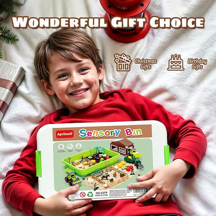 69 PCS Farm Sensory Bin Toys Playset, Sandboxes with Sand, Farmer Tractor & Farm Animals Figures Toys for Kids 3 4 5, Gifts for 6 7 Years Old Boys Girls Toddlers