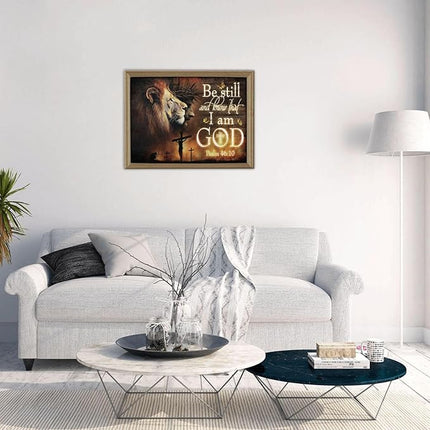 Christian Jigsaw Puzzles 500 Pieces for Adults, Be Still and Know That I Am God Bible Verse with Lion, Religious Wooden Puzzle for Stress Relief, Faith-Based Gift & Wall Decor