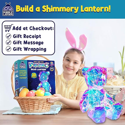 PURPLE LADYBUG Prismic 3D Bear Puzzle Nightlight - DIY LED Craft Kit for Kids & Teens, 8-12 Year Old Gifts for Girls & Boys, Valentines Gift Light-Up Decor, Room Decor for Boys & Girls