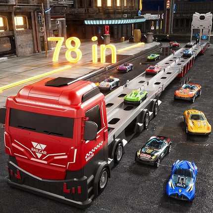 Toy Truck for 3 4 5 6 Years Old Kids Boys | 78-Inch Race Track Transport Vehicle & 12 Die-Cast Metal Toy Cars | Toddler Truck Car Toys Set Gifts for Age 3-12 Years Old Kids Boy